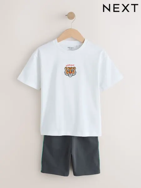 White Tiger Short Sleeve T-Shirt and Shorts Set (3mths-7yrs)