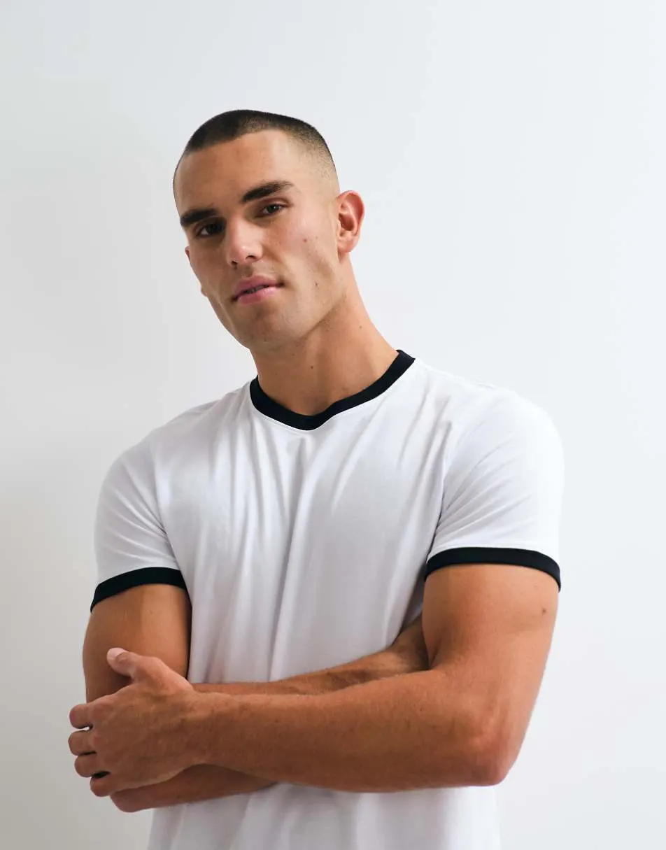 4505 shrunken muscle fit cotton baby ringer tee with quick dry finish in white