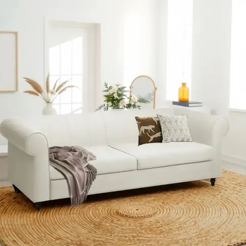 Sofá Karine 3 Cuerpos Tela Beige 214×88×78 CM Retro