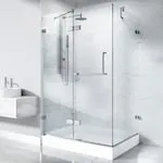 VIGO Monteray 36L x 48W x 79H in. Frameless Hinged Corner Shower Kit with Shower Base in Brushed Nickel with 3/8 Clear Glass