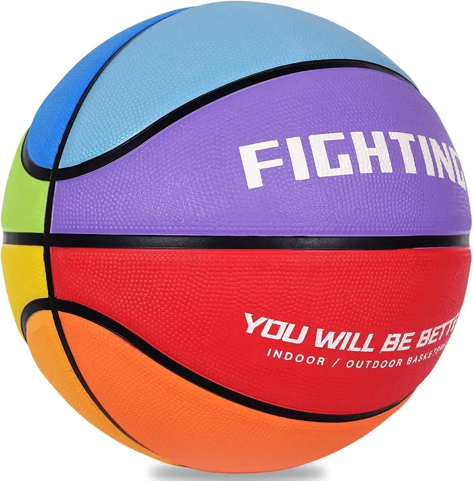 Size 6 Rainbow Rubber Basketball, Soft Feel Youth & Women Basketball, Premium Thick Rubber with Deep Channels for Better Grip, High Bounce Indoor Outdoor Practice Ball