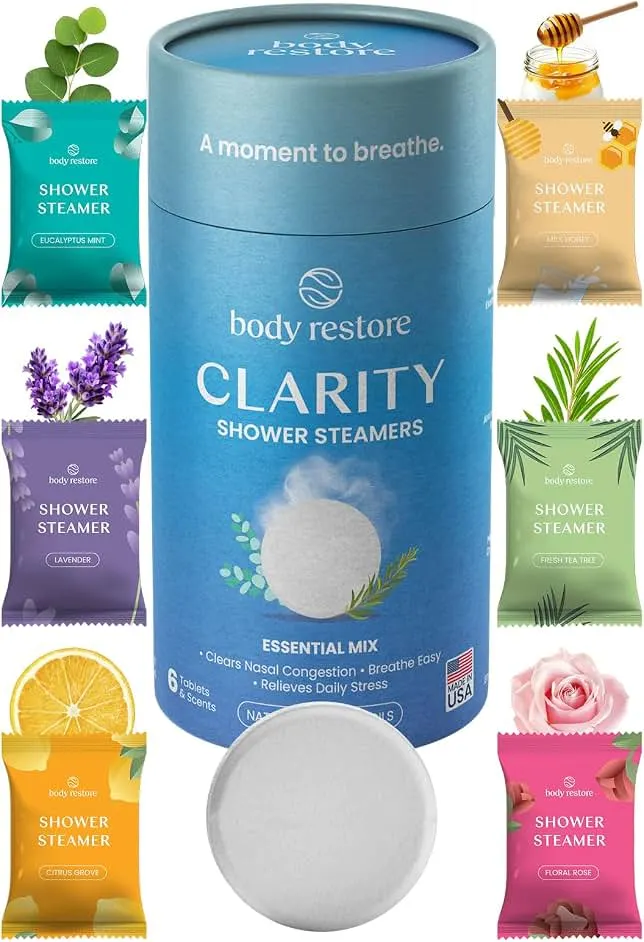 BodyRestore Shower Steamers Aromatherapy, Gifts for Men, Clarity 6 Pack | Birthday Gifts for Women, Men, Mom & Dad, Spa Stress Relief & Re…