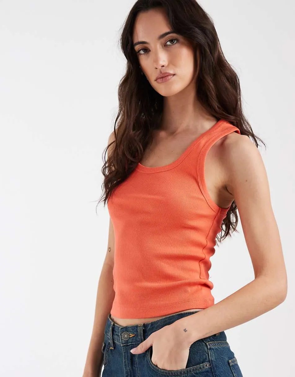 ASOS DESIGN thick binding rib scoop neck vest in hot coral