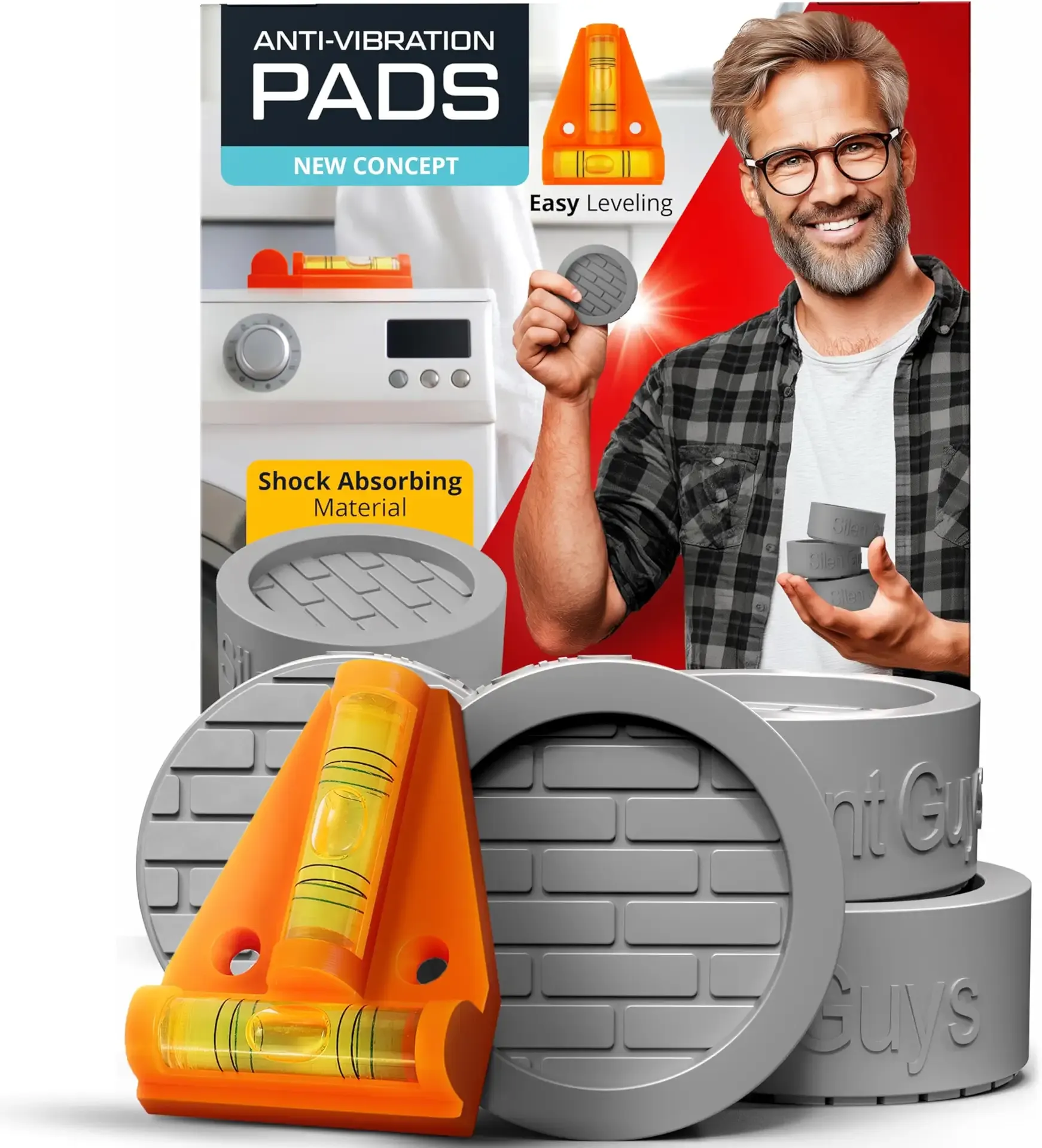 Silent Guys Heavy Duty Anti Vibration Pads for Washing Machine – Anti Vibration Mat, Washer Anti Vibration Pads & Washing Machine Vibration Pads, Grey (4 Pack)