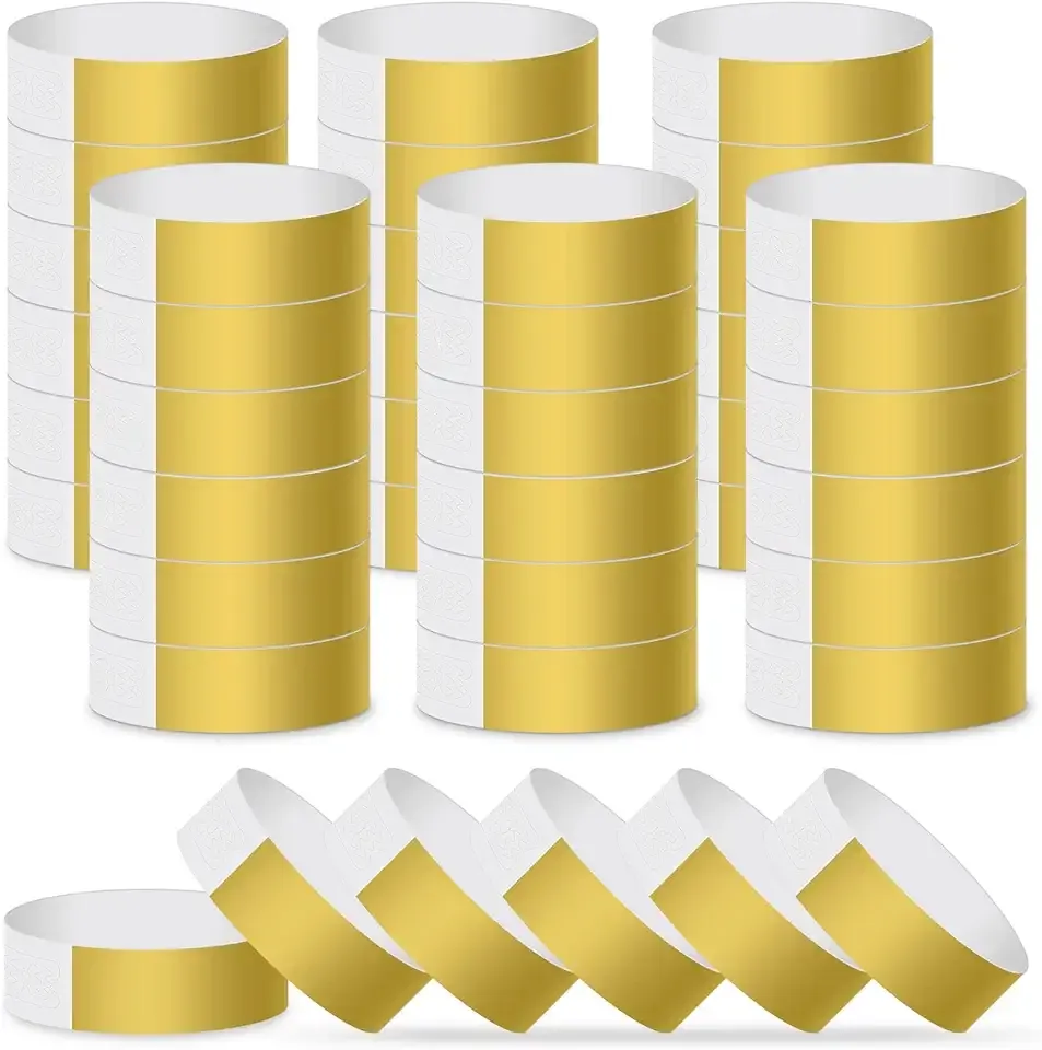 ASTARON 400 Pcs Gold Paper Event Wristbands Arm Bands Event Bracelets for Party Events Clubs Concert Music Festival，Waterproof Lightweight