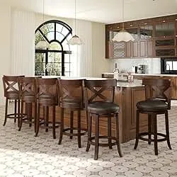 PHI VILLA 26 Inch Swivel Bar Stools Set of 6, Counter Height Bar Stools | Wooden Bar Stools, Faux Leather Kitchen Stools, Counter Height Chairs with Solid Wood Legs & Wrap-Around Footrest