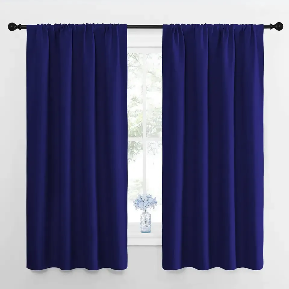 Curtains for Bedroom, Blackout Draperies, All Season Thermal Insulated Solid Rod Pocket Top Blackout Curtains & Drapes for Kid's Room (Navy Blue, 1 Pair, 42 x 63 Inch)