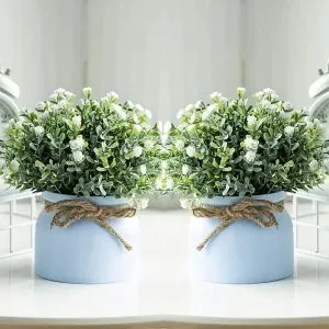 Set de decoración de la Casa Blanca:2 plantas artificiales con gypsophila y mini macetas, 20 x 18 cm. Decoraciones creativas para Navidad y cumpleaños