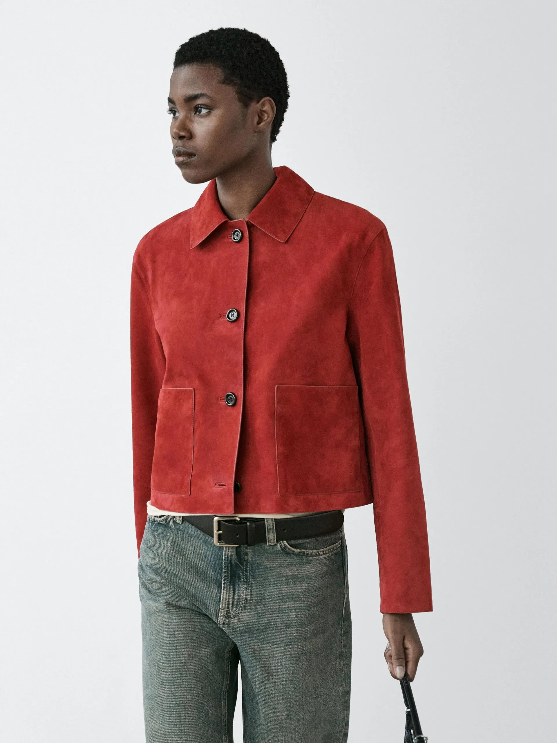 Krátká kožená bunda se semišovou úpravou