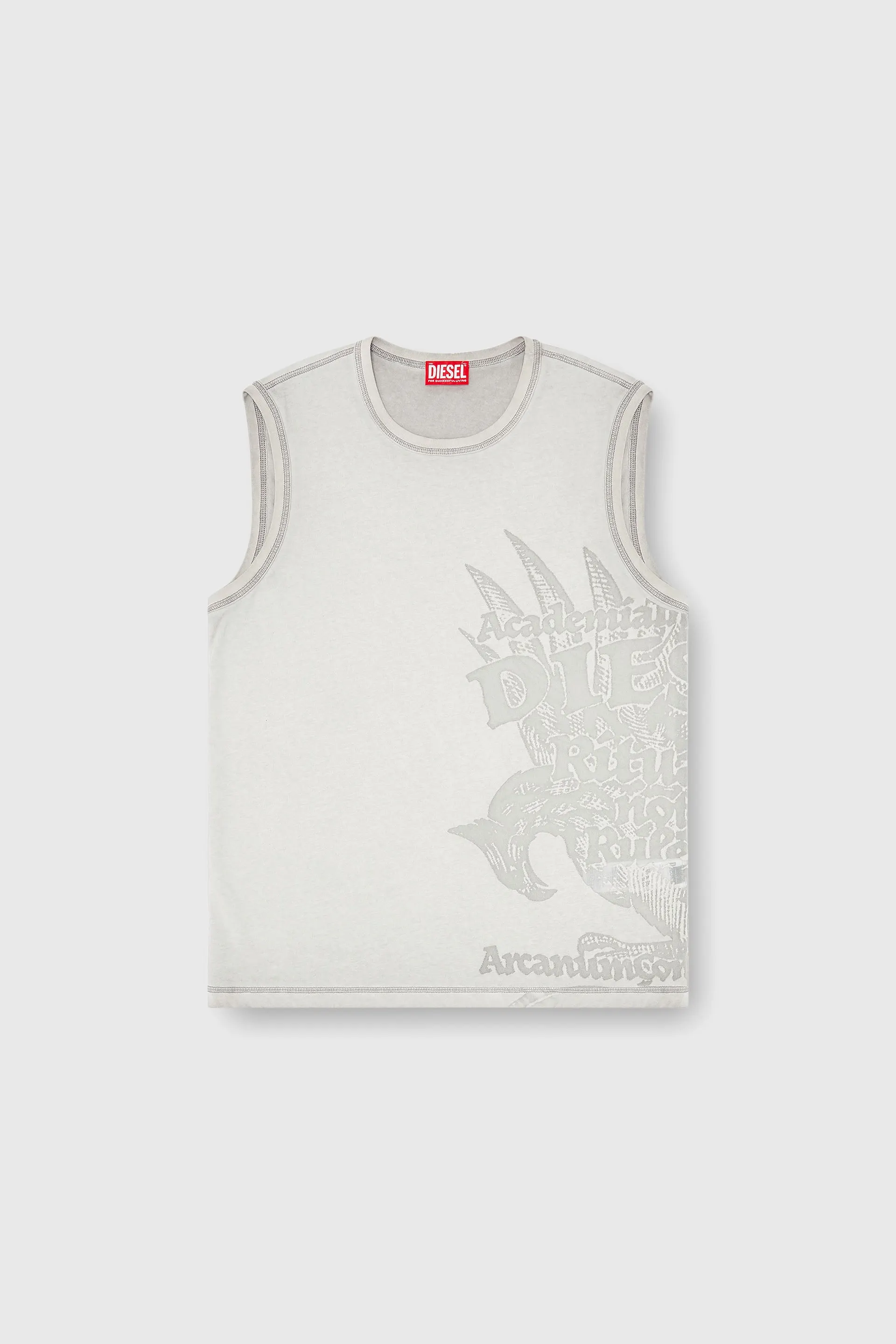 Sleeveless jersey top with embossed graphics