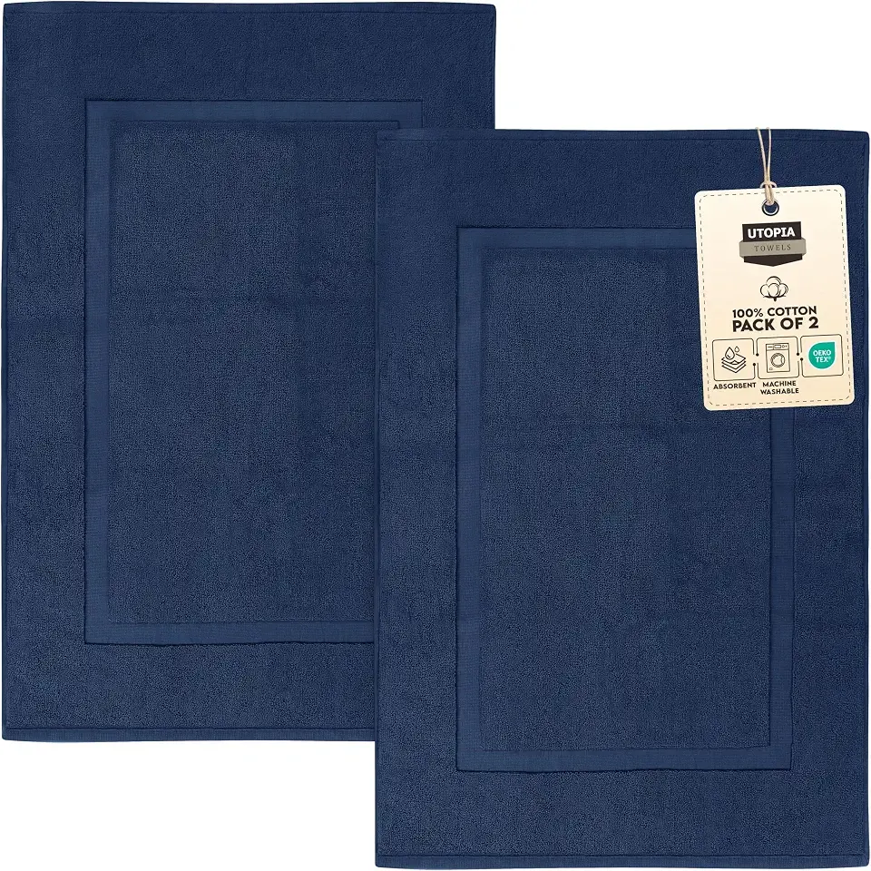 Utopia Towels Cotton Banded Rug, Bath Mats, Not a Bathroom Rug, 21 by 34 Inches, 100% Ring Spun Cotton, Highly Absorbent Shower Bathroom Floor Mat, Navy, 2 Pack