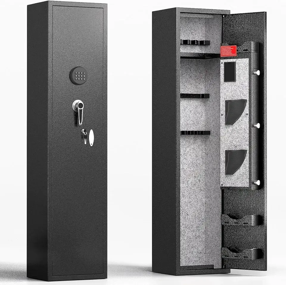SUNCROWN 4-8 Rifle Gun Safe, Long Gun Safes for Rifles and Shotguns, Quick Access Rifle Safe with Numeric Keypad for Home Use, Metal Long Gun Safe Cabinet with 3 Adjustable Removable Brackets, Black