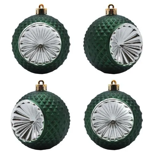 Enchanted Forest® 80mm Dark Green Concave Accent Shatterproof Ornaments - 4 Pack