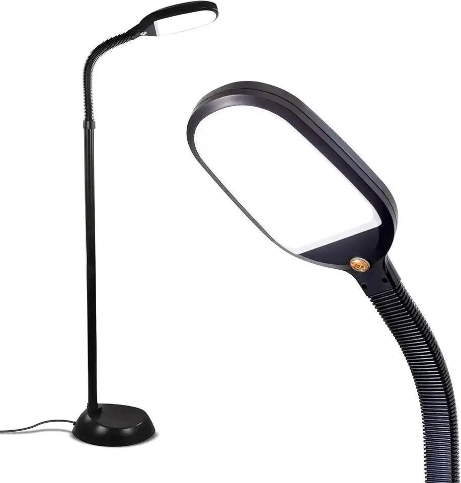 Brightech Litespan - Bright LED Floor Reading Lamp for Over Chair Crafts and Reading, Esthetician Light for Lash Extensions, Gooseneck Adjustable Standing Lamp for Living Room, Bedroom, Office - Black