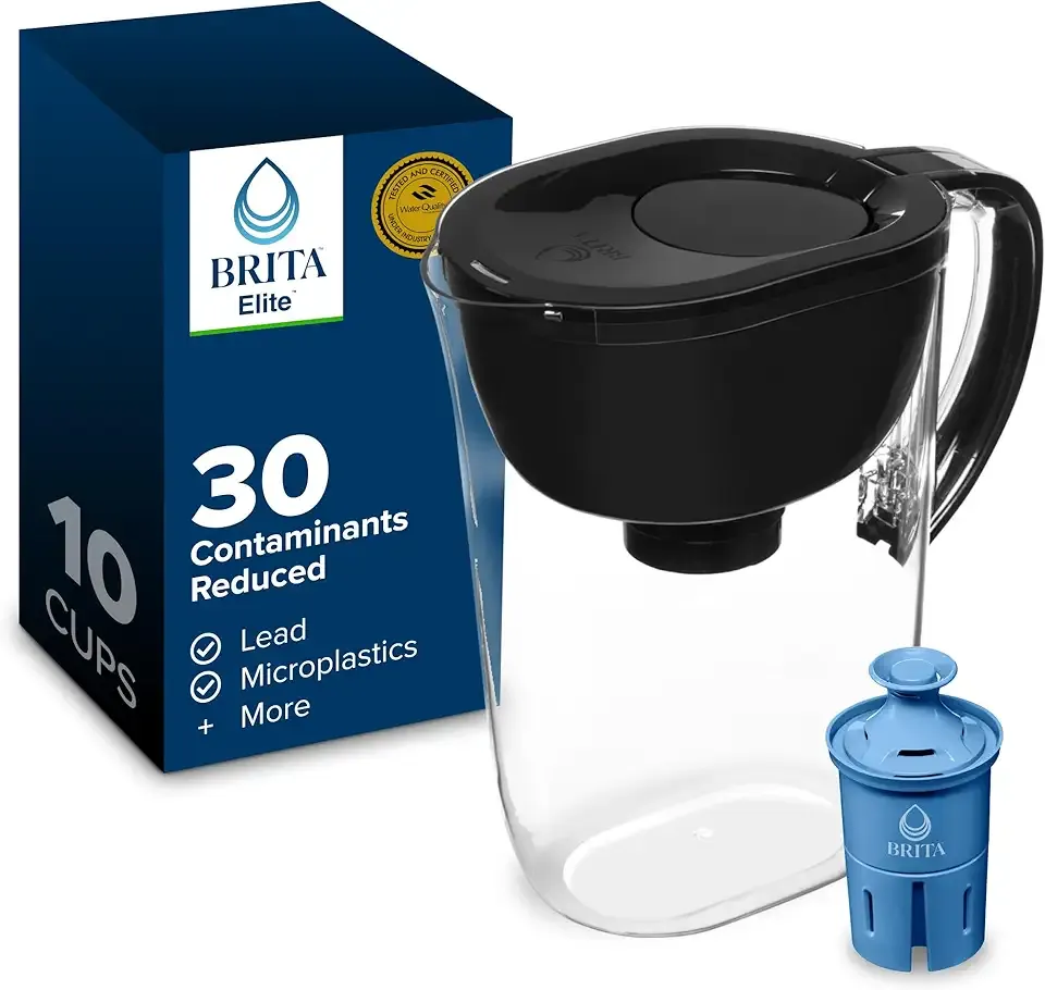 Brita Everyday Elite Water Filter Pitcher, Removes 99% of Lead, Includes 1 Filter, 10-Cup Capacity, Black