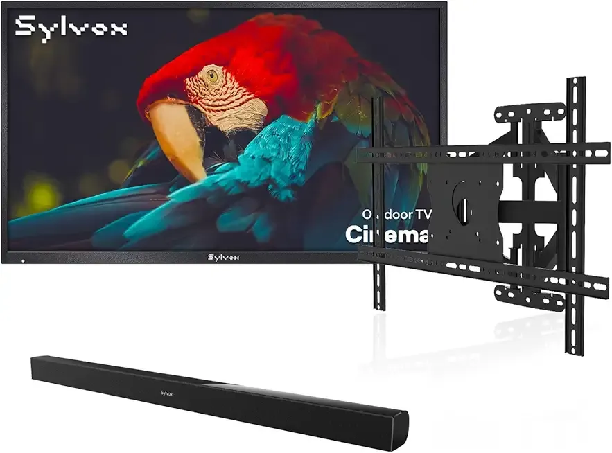 SYLVOX 65 inch Outdoor Mini-LED QLED TV with Wall Mount & Soundbar, 4K UHD, 2000 Nits Full Sun, Anti-Glare Screen, 120Hz, IP56 Waterproof, Dual 30W Dolby Atmos Speaks (Cinema/2025)