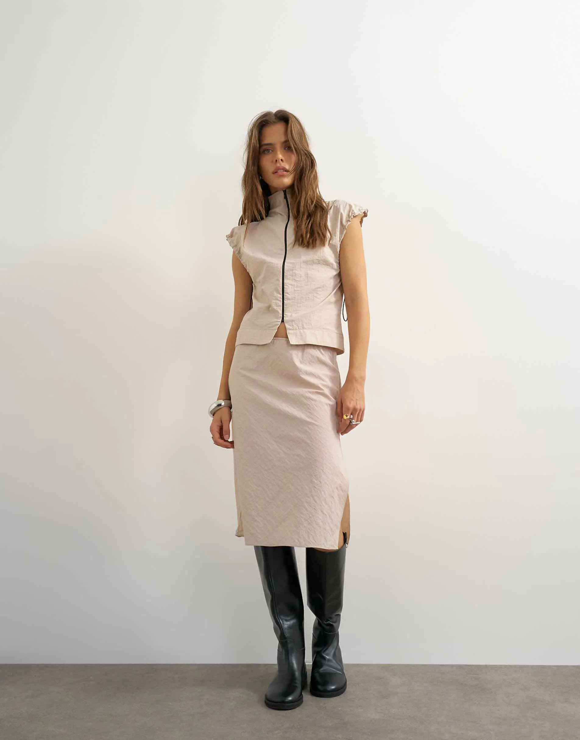 Topshop co-ord techy 90s length skirt in ecru