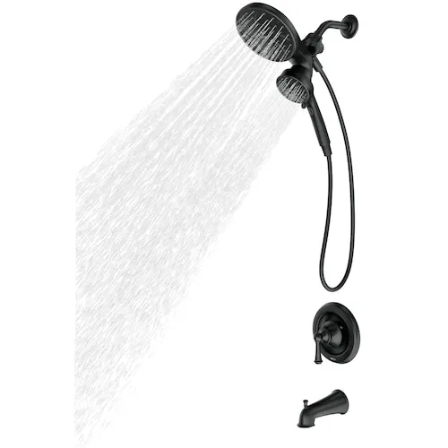 Brecklyn Single Handle 6-Spray Bathtub Shower Faucet with Magnetix Rain Shower Head Combo in Matte Black