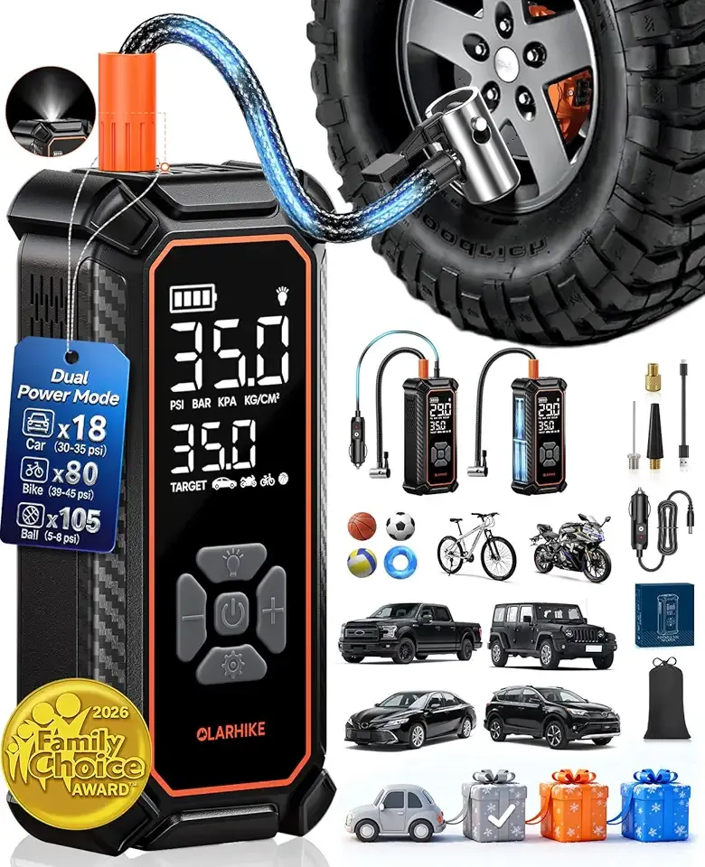 OlarHike Cordless Tire Inflator Portable Air Compressor, 150PSI Dual Power - 6000mAh & 12V DC, Air Pump for Car Tires, Bike, Motorcycle, Balls with LED & Digital Pressure Gauge, Car Gifts