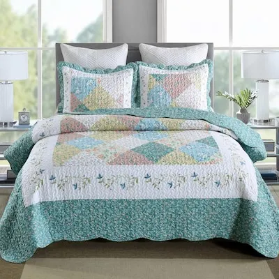 B027 3-Piece Floral Print Queen Size Quilt Set