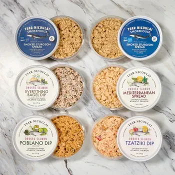 Tsar Nicoulai Smoked Sturgeon Spread & Salmon Dip Variety 6 Pack, 6 oz each