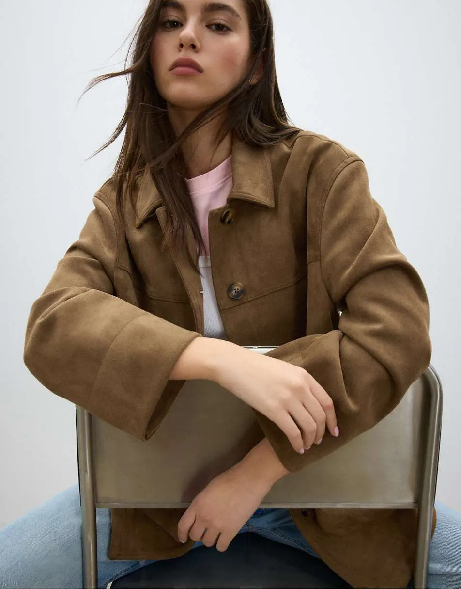 Stradivarius Faux suede jacket in beige