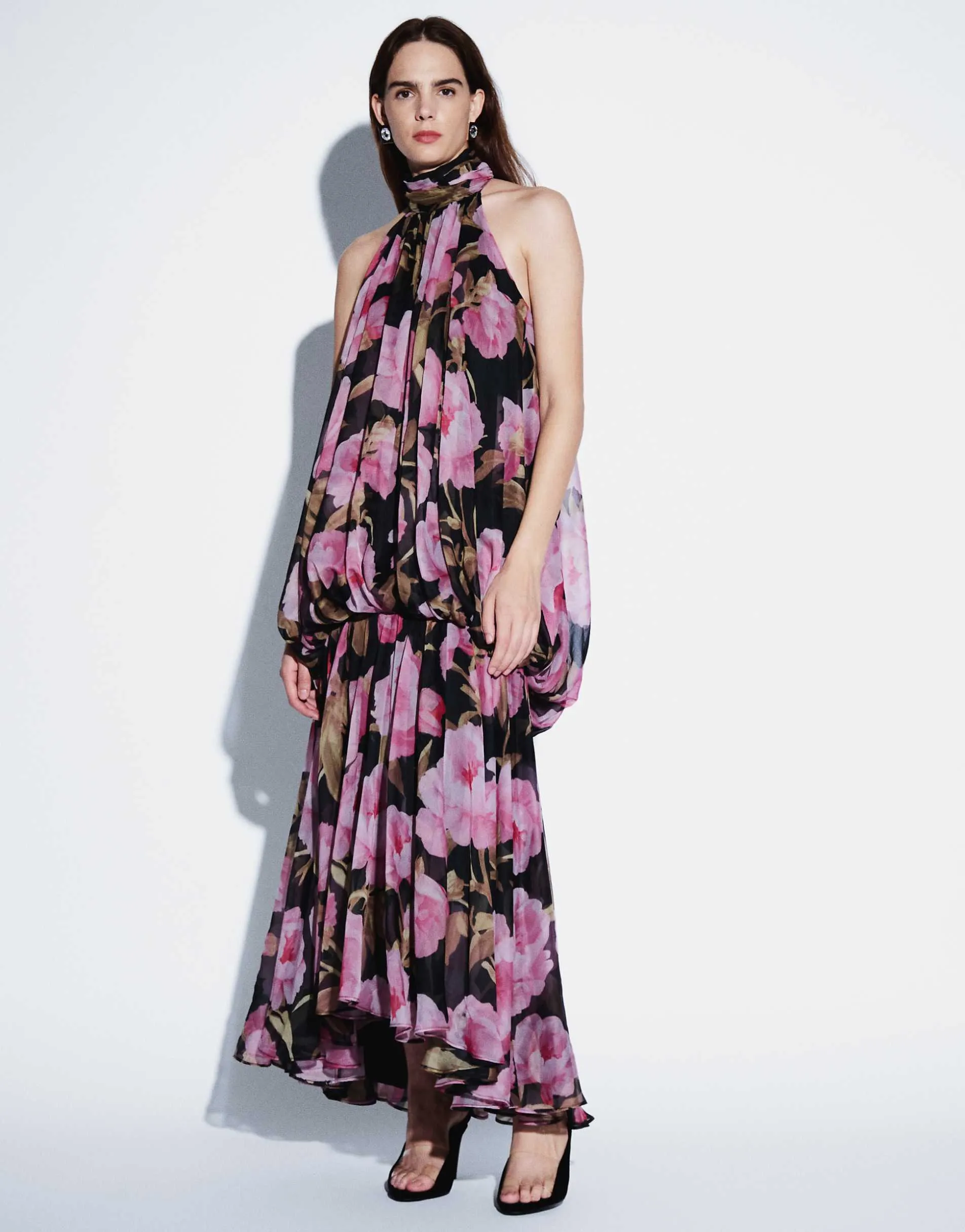 ASOS DESIGN blouson halter maxi dress with open back in floral print