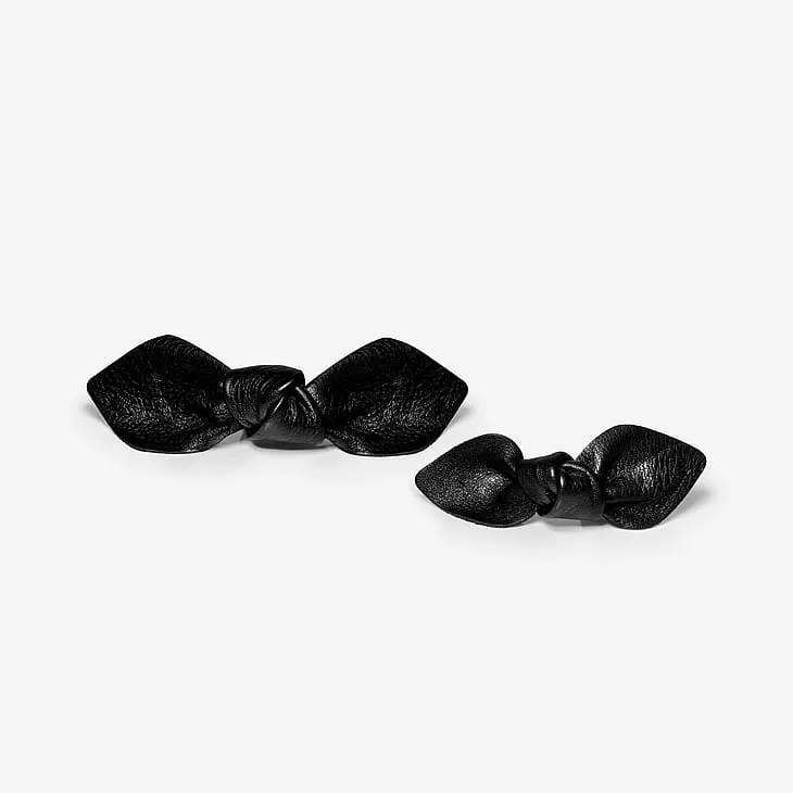 Leather Bow Hair Clip Big And Small 2-Pack
