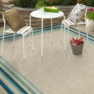 allen + roth with STAINMASTER Botanical Veil Tufted Green multi Rectangular Indoor/Outdoor Throw rug