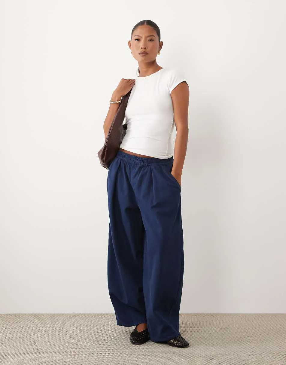 ASOS DESIGN Petite pull on tie waist trouser in navy