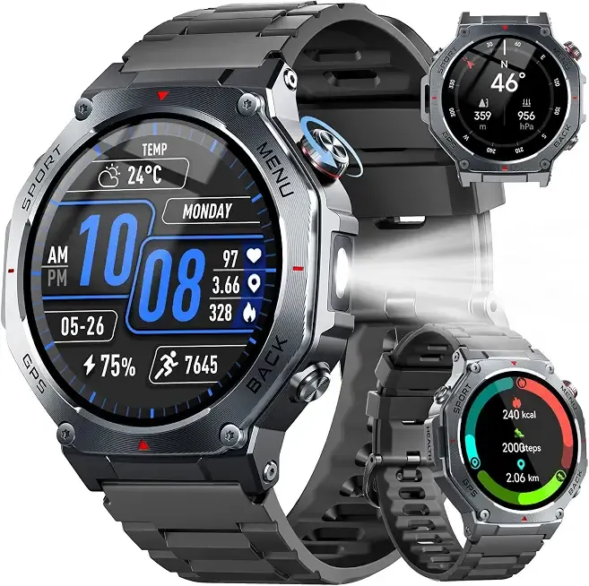 Jugeman Military Smart Watch for Men with Dual-Band GPS, 5ATM Waterproof, 1.43" AMOLED Fitness Watch with Bluetooth Call, Heart Rate Blood Oxygen Sleep Monitor, 160+ Sport Smartwatch for Android iOS
