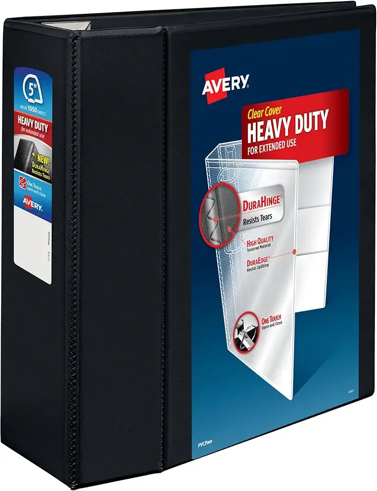 Avery Heavy-Duty 5 Inch Binders 3 Ring, View Binder, 5 Inch EZD Ring, Black, Sturdy (79606)