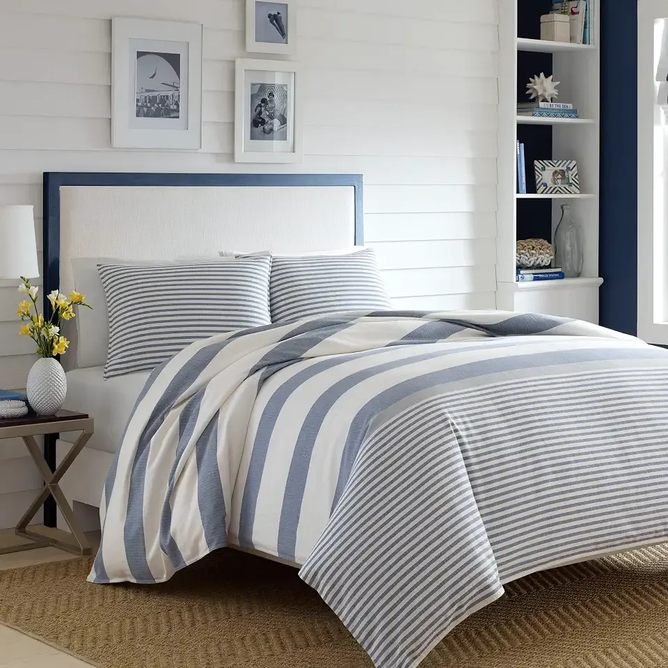 Nautica - King Comforter Set, Soft Yarn-Dyed Cotton Bedding, Medium Weight for Year Round Use, 3 Piece Bed Set with Matching Pillowcases (Fairwater Blue)