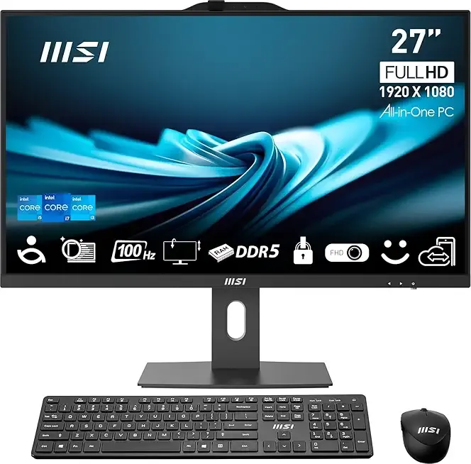 msi PRO AP272P 27” IPS FHD All-in-One PC: Intel Core i7-14700, 32GB DDR5, 1TB m.2 NVMe SSD, WiFi, Adjustable Stand, Keyboard & Mouse, Windows 11 Pro: 14M-600US