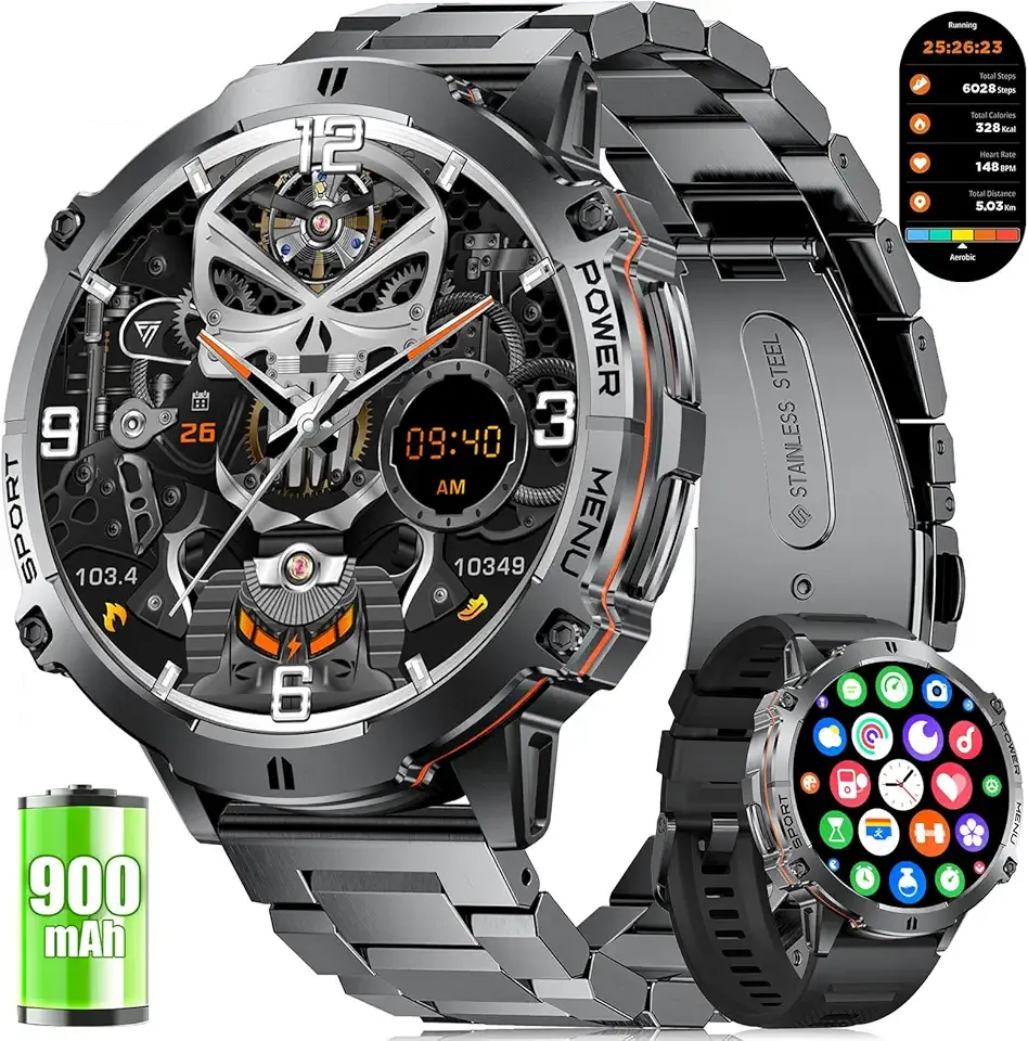 LIGE Smart Watches for Men with Compass/Barometer, 1,73'' HD AMOLED Large Display 3ATM Military Smartwatch with 900mAh Battery, 130+ Sports Modes, 24/7 Heart Rate/Sleep Monitor for Android iOS, Black