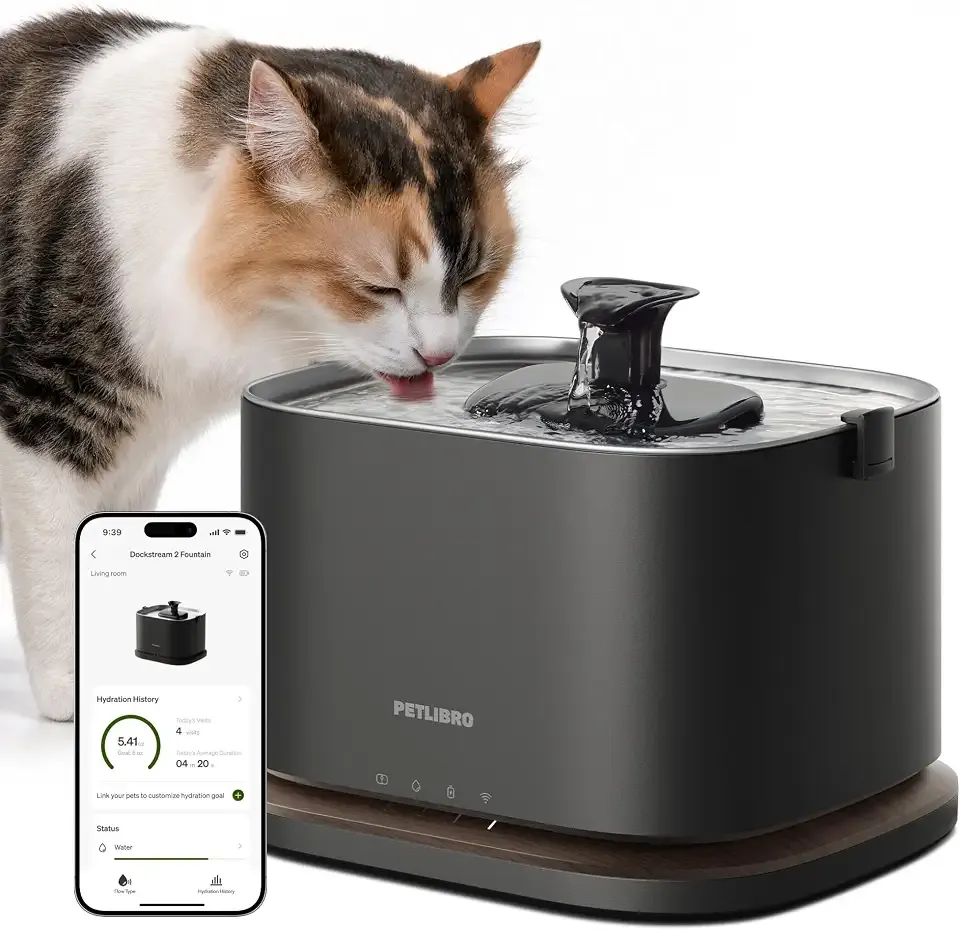 PETLIBRO Cat Water Fountain Stainless Steel Tray, Cordless Cat Fountain Battery Operated, 3L/101oz Pet Water Fountain App Monitoring, Quiet Cat fountains for drinking, Easy Clean 5G WiFi Cat Dispenser