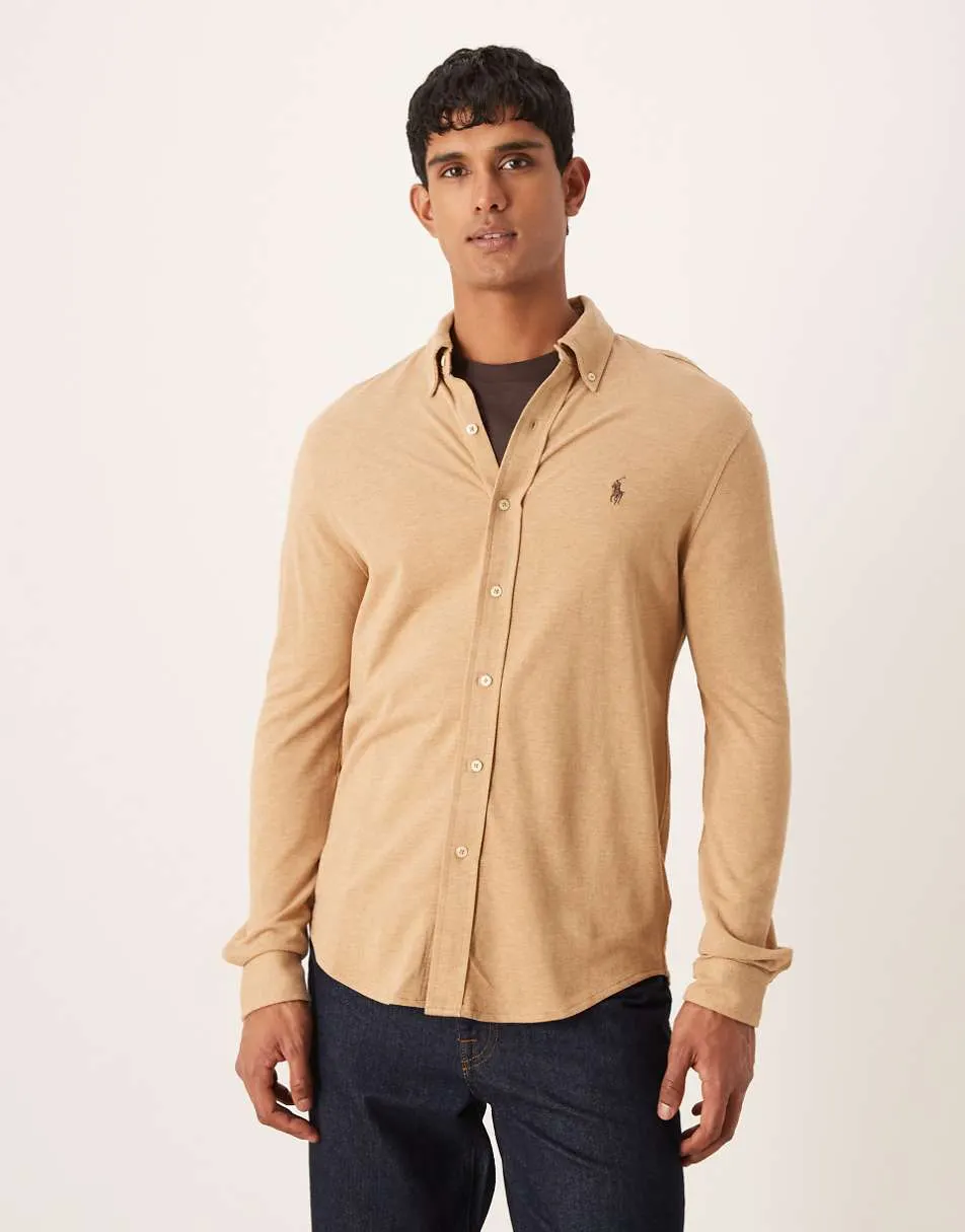 Polo Ralph Lauren icon logo pique shirt in camel marl