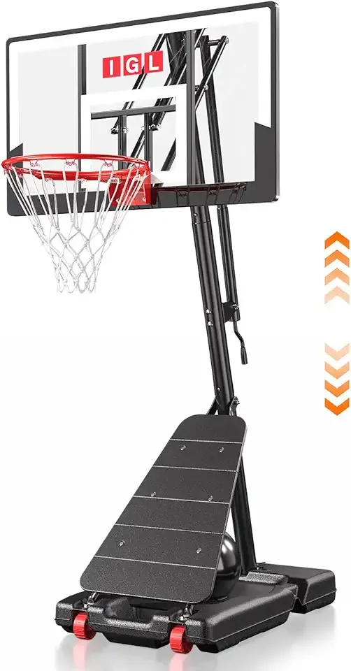 IGL Basketball Hoop Outdoor 40/44/48 Inch, Height Adjustable 5.3-10 FT, Portable Basketball Goal with Shatterproof Backboard for Kids Teens Adults, Backyard Driveway