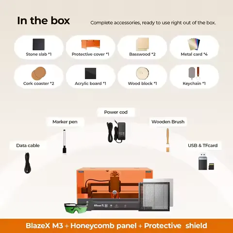 BlazeX Class 1 M3 10W Laser Engraver Cutter Machine, High Precision Beginner Machine For Wood Metal Glass Leather With Enclosure Honeycomb Material