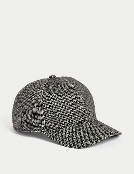 Herringbone Baseball Cap with Wool