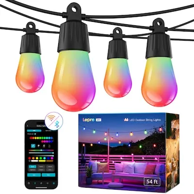 54-ft Plug-in RGB Indoor/Outdoor String Light with 15 Multicolor -Light LED Globe Bulbs Bluetooth Compatibility Wi-Fi Compatibility