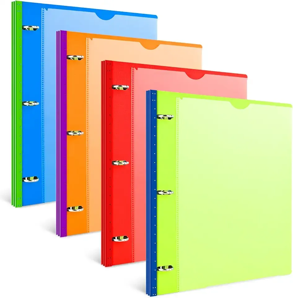 INFUN 1 Inch Telescoping 3 Ring Binder - 4PCS, Flexible Round Binder with Customizable Front Cover and Clear Catalog Pocket, Holds 8.5x11 inch Paper- Green, Red, Orange, Blue