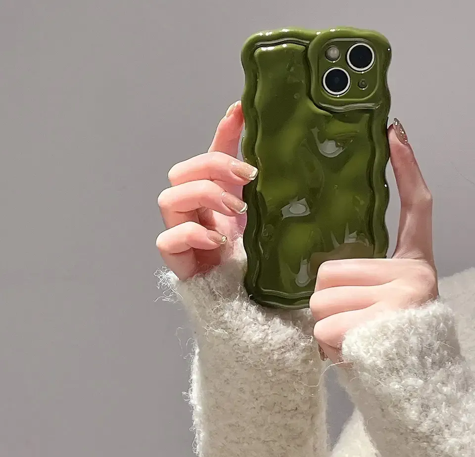 FABSPARK Case for iPhone 12 Pro Max,Cute 3D Solid Color Meteorite Bubble Water Ripple Curly Wavy Frame Case,Soft TPU Shockproof for iPhone 12 Pro Max 6.7 Inch,Cream Green