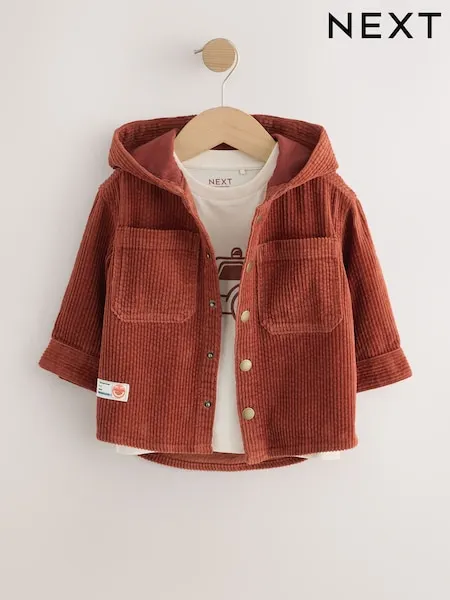 Rust Red Hooded Corduroy Overshirt & T-Shirt Set 2 Piece (3mths-7yrs)