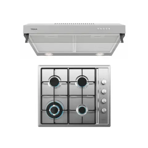 Combo Cocina Empotrable 4 Hornillas + Campana Extractora Duetto Plus Inox Teka