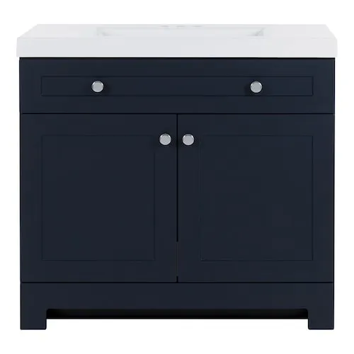 Glacier Bay Everdean 36.5 in. W x 18.75 in. D Bath Vanity in Deep Blue with White Cultured Marble Vanity Top