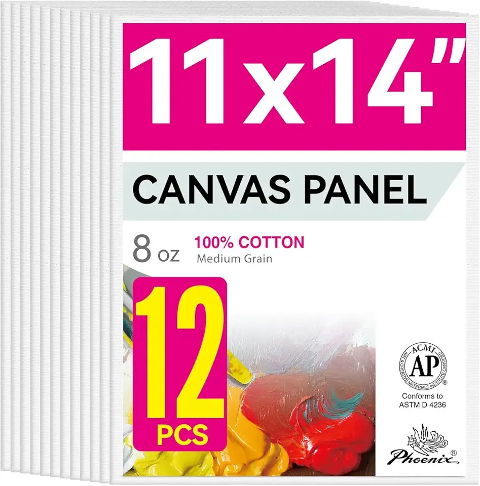 PHOENIX Painting Canvas Panels 11x14 Inch, 12 Value Pack - 8 Oz Triple Primed 100% Cotton Acid Free Canvas Boards for Painting, White Blank Flat Canvas Boards for Acrylic, Oil Paints