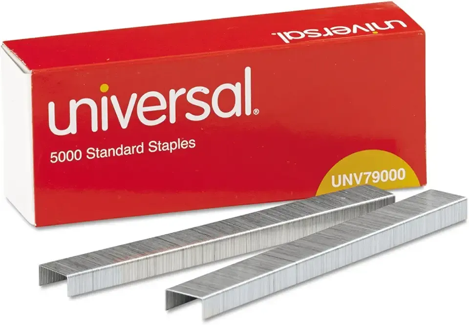 Universal Standard Staples, Chisel Point, Steel, 5000 / Box, Pack of 5