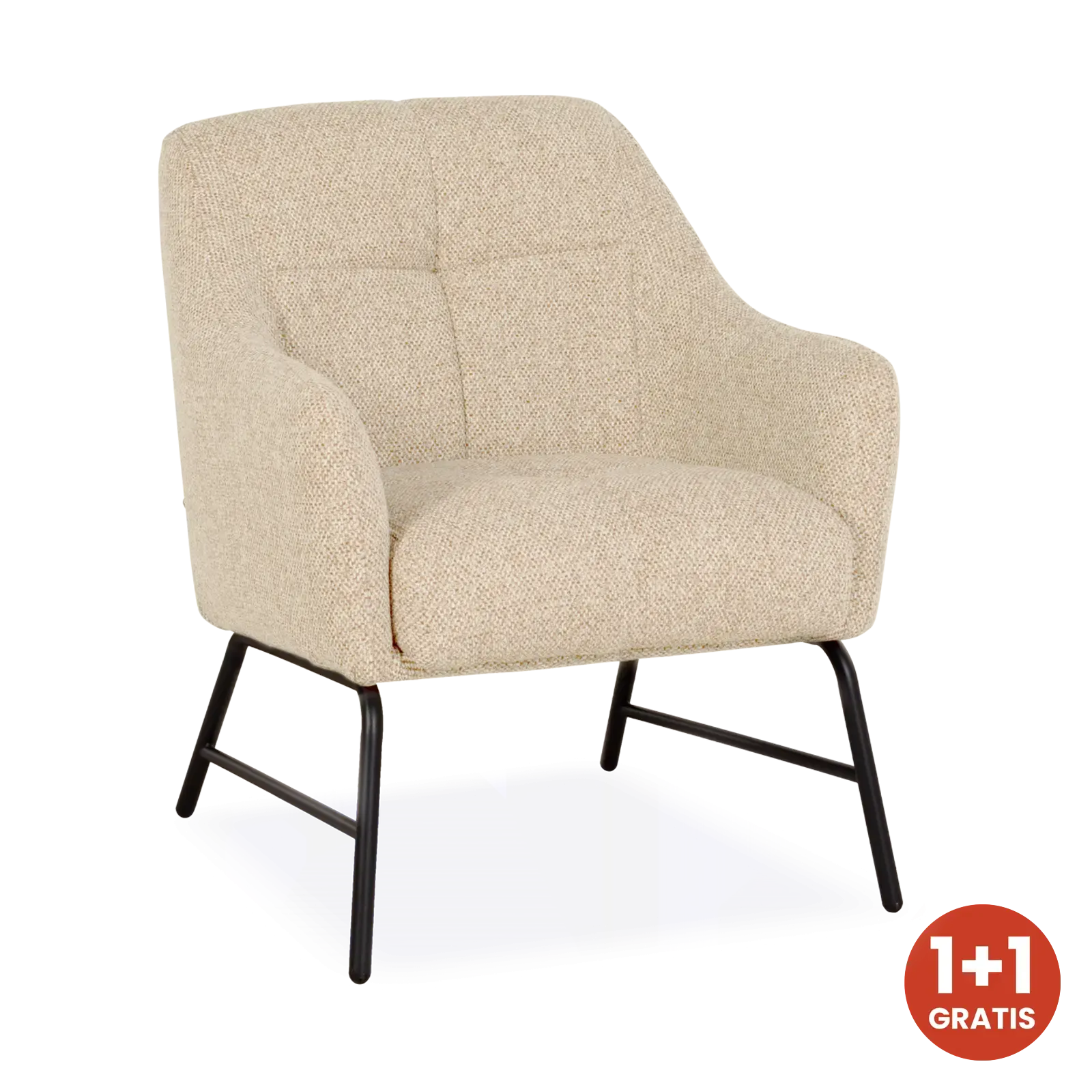 Fauteuil Malibu - stof Cayenne Ecru - pocketvering - poot zwart