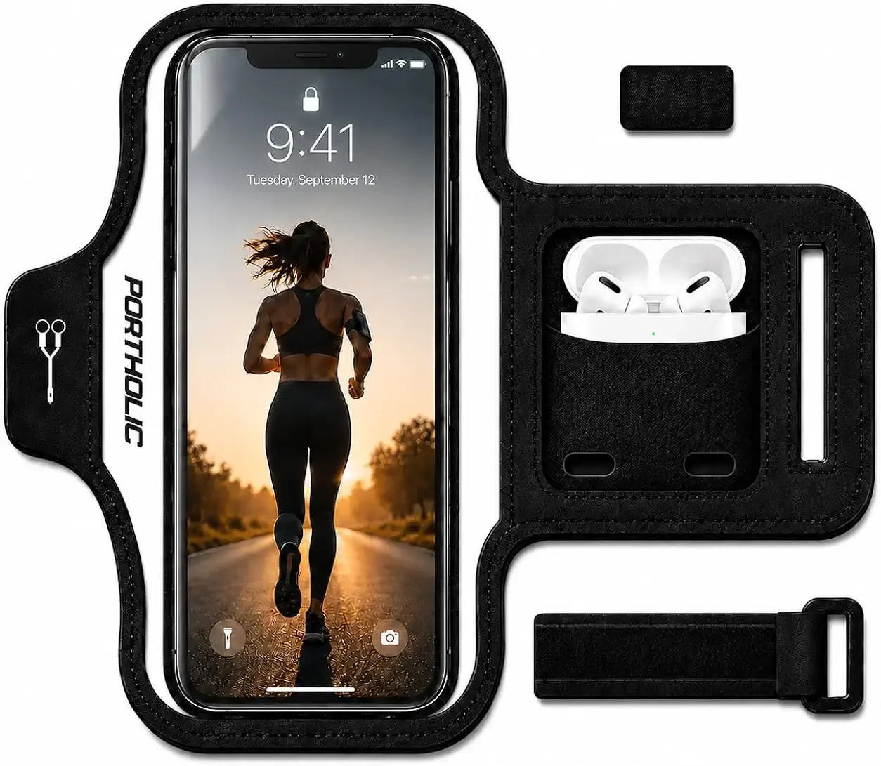 PORTHOLIC 2026 Running Armband Water Resistant Sports Phone Holder Case with Extension Strap,Card Slot Up to 6.9" Phone for iPhone 17/16/15/14/13 Plus Air Pro Max XR/XS